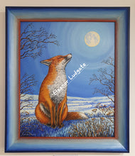 Load image into Gallery viewer, Winter Fox Original oil painting with painted frame.