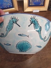 Load image into Gallery viewer, Large Seahorse and Shell Bowl hand made painted pottery
