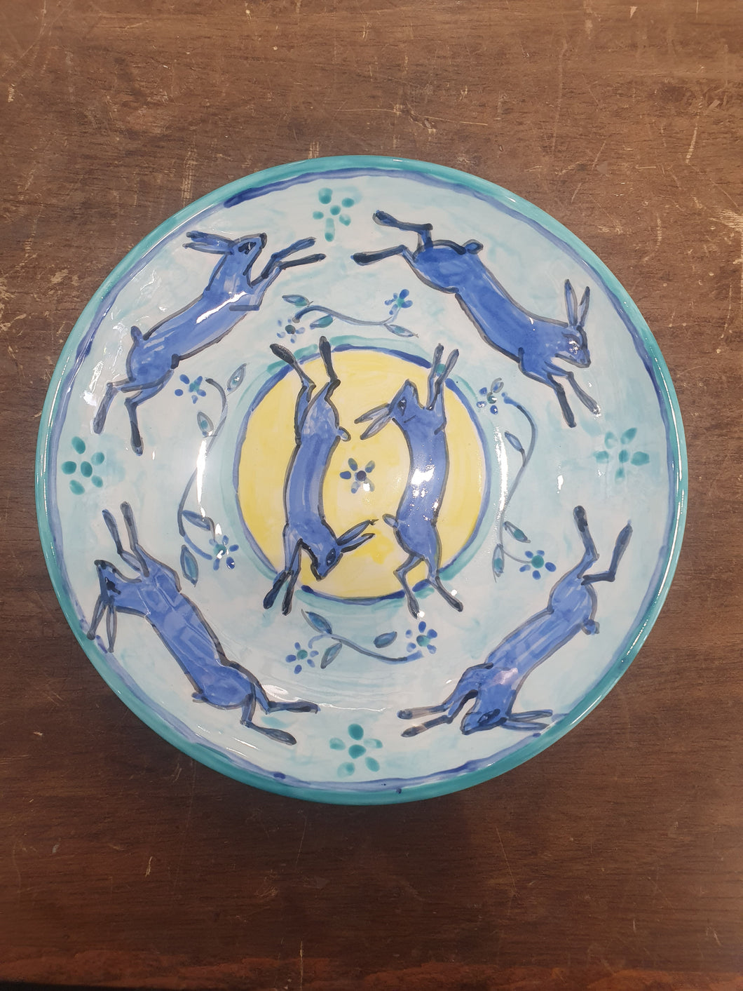 Hares Handmade Painted Pottery Bowl