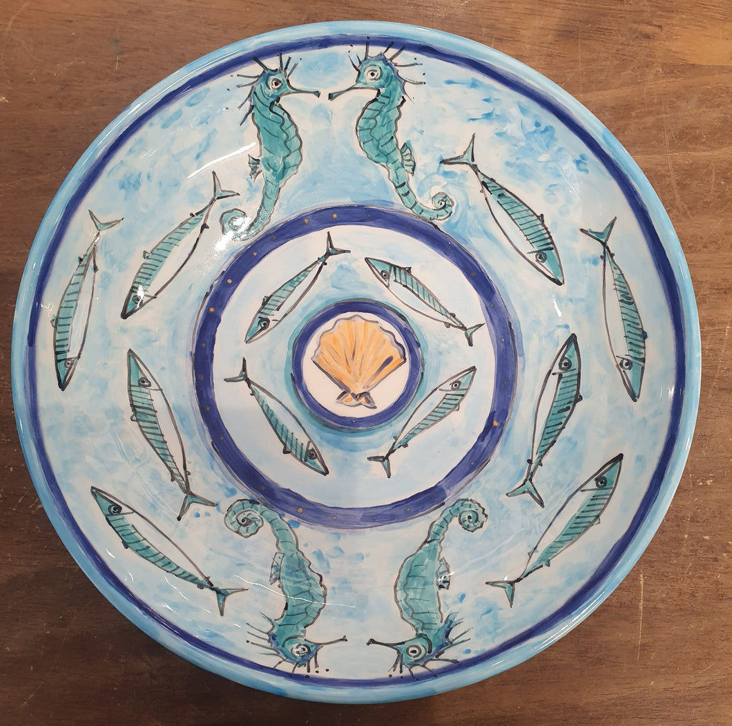 Fish  and Seahorse Handmade Painted pottery Bowl