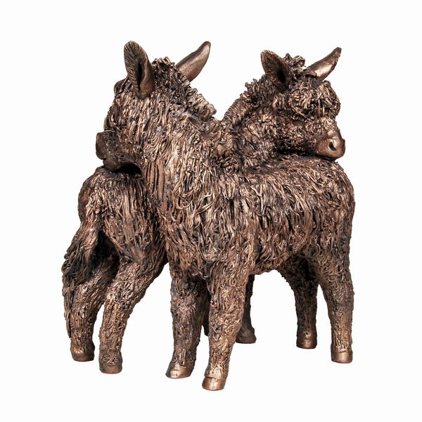 Friendly Donkeys standing together bronze resin