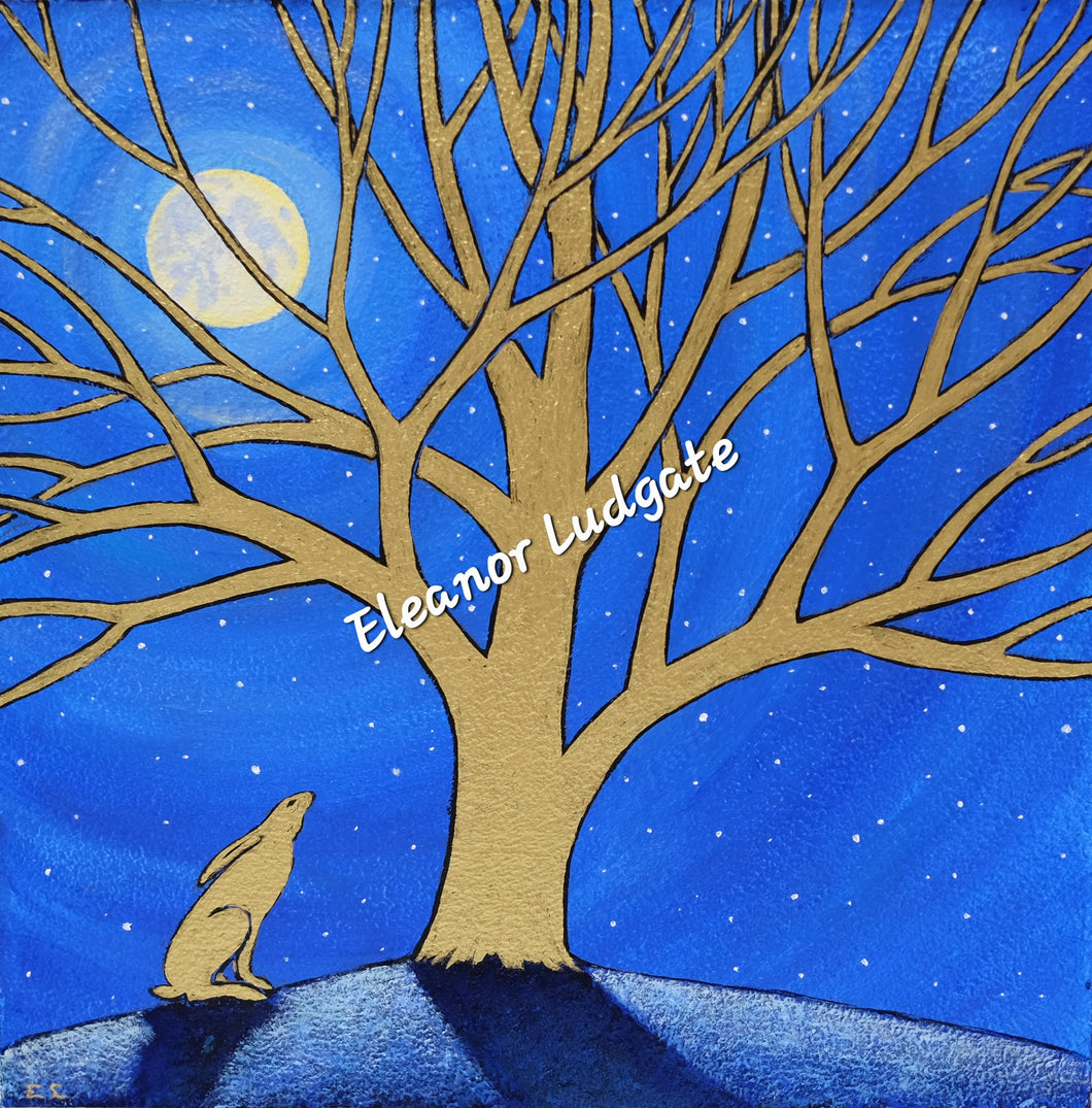 Moon Gazing Golden Hare Original Painting
