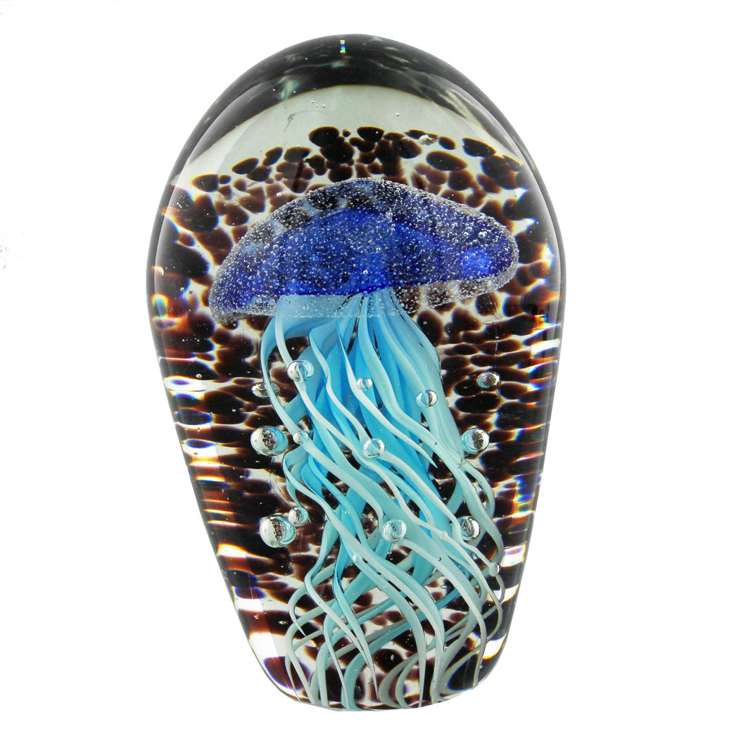 GLASS PAPER WEIGHT - BLUE JELLY FISH