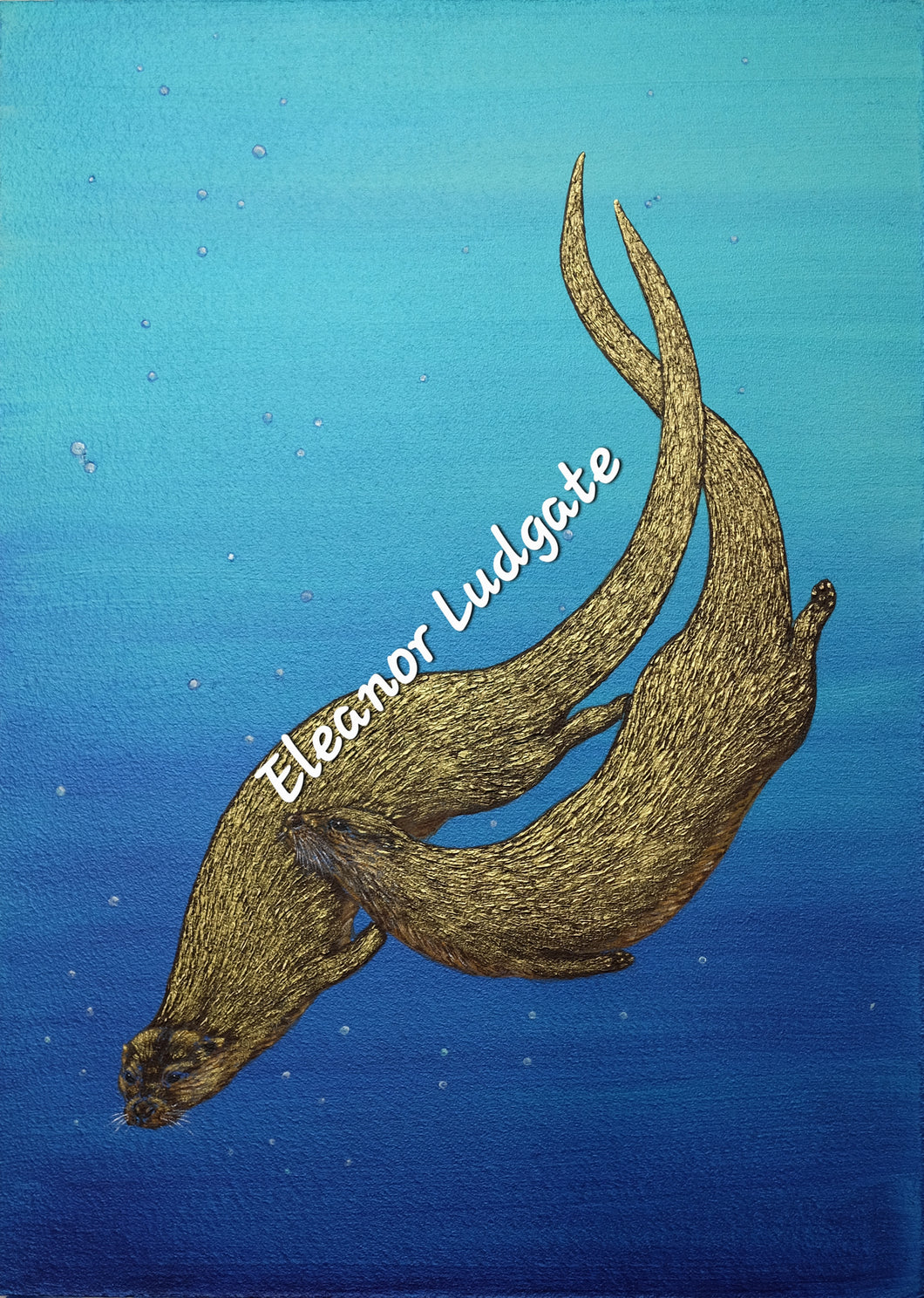 Graceful Otters Original Framed Painting