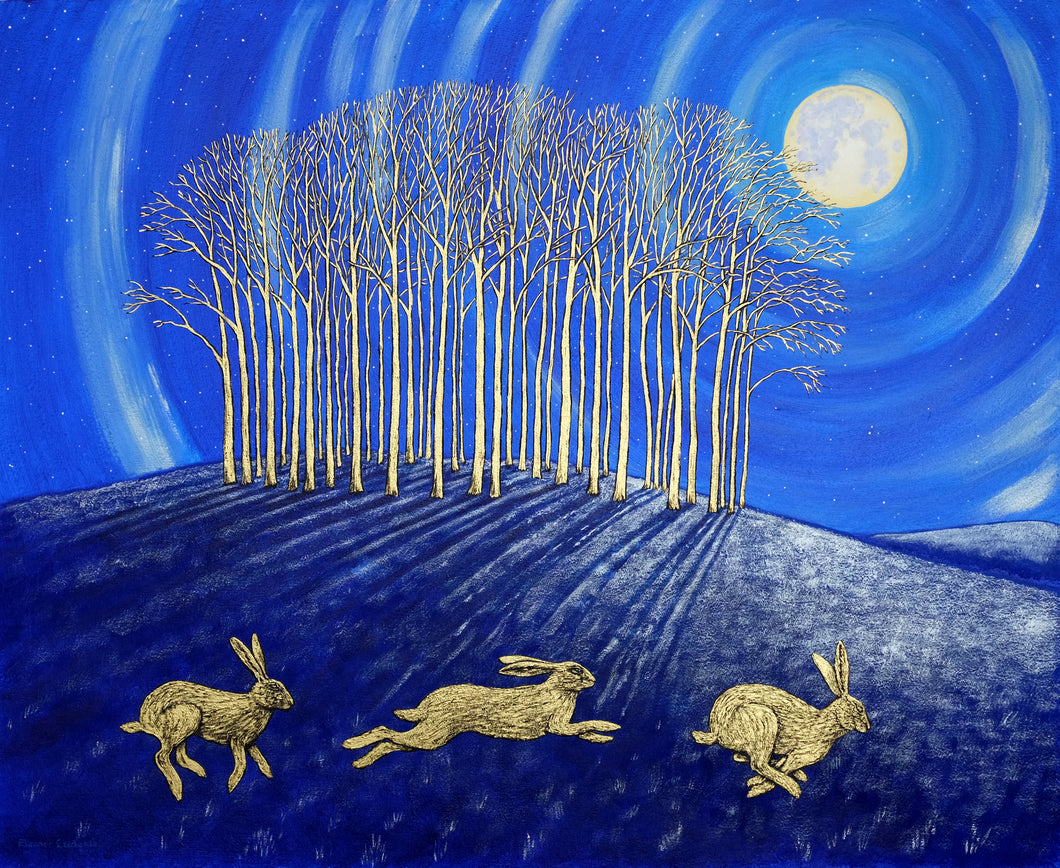 Welcome Back Trees & Hares in Threes original painting