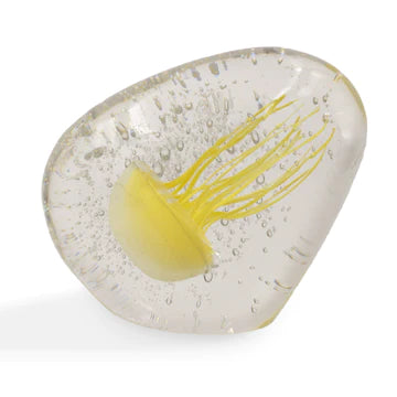 Hand blown glass Paperweight with Yellow Jellyfish