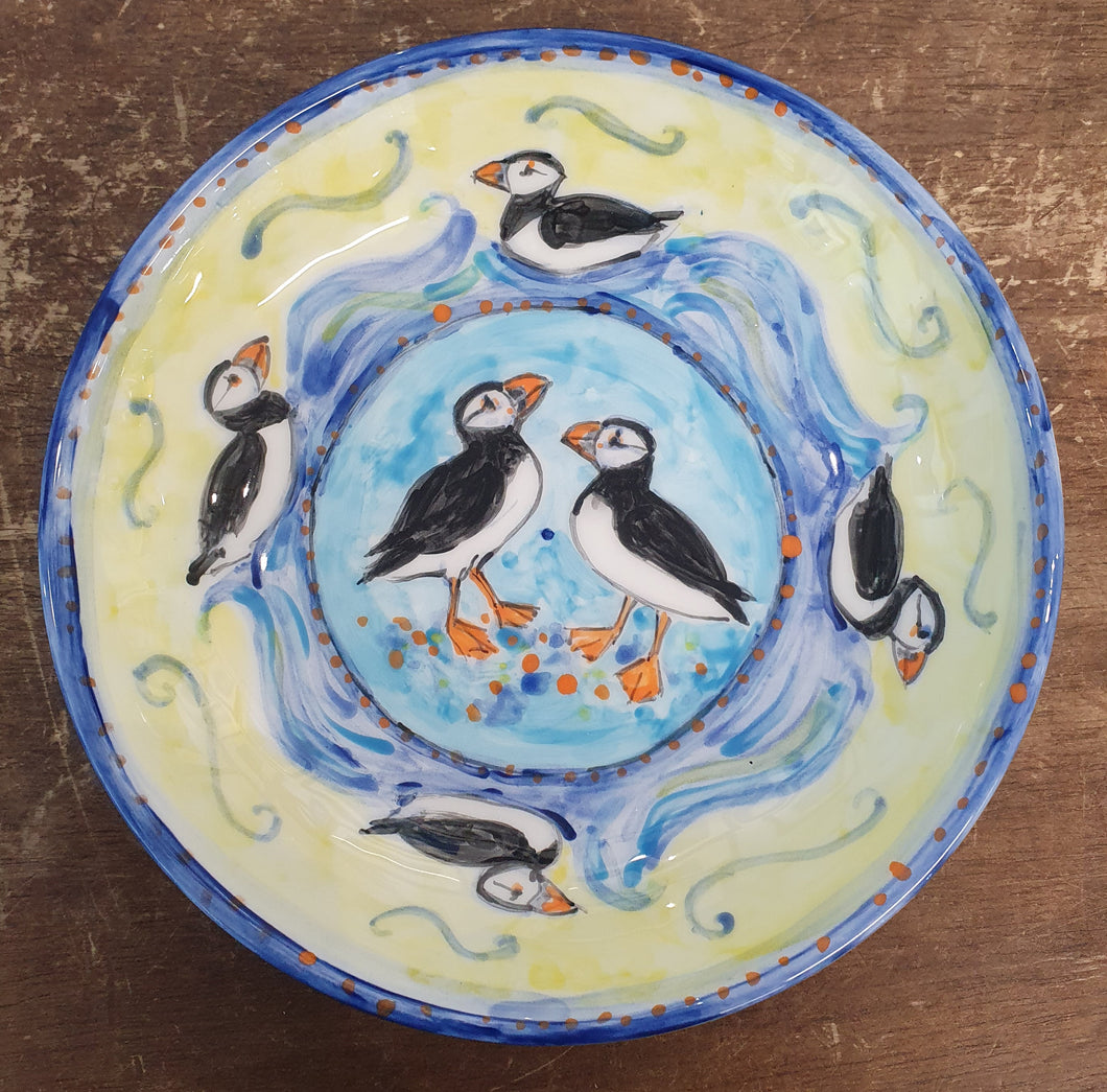 Puffins hand painted bowl by Emma Macfadyen