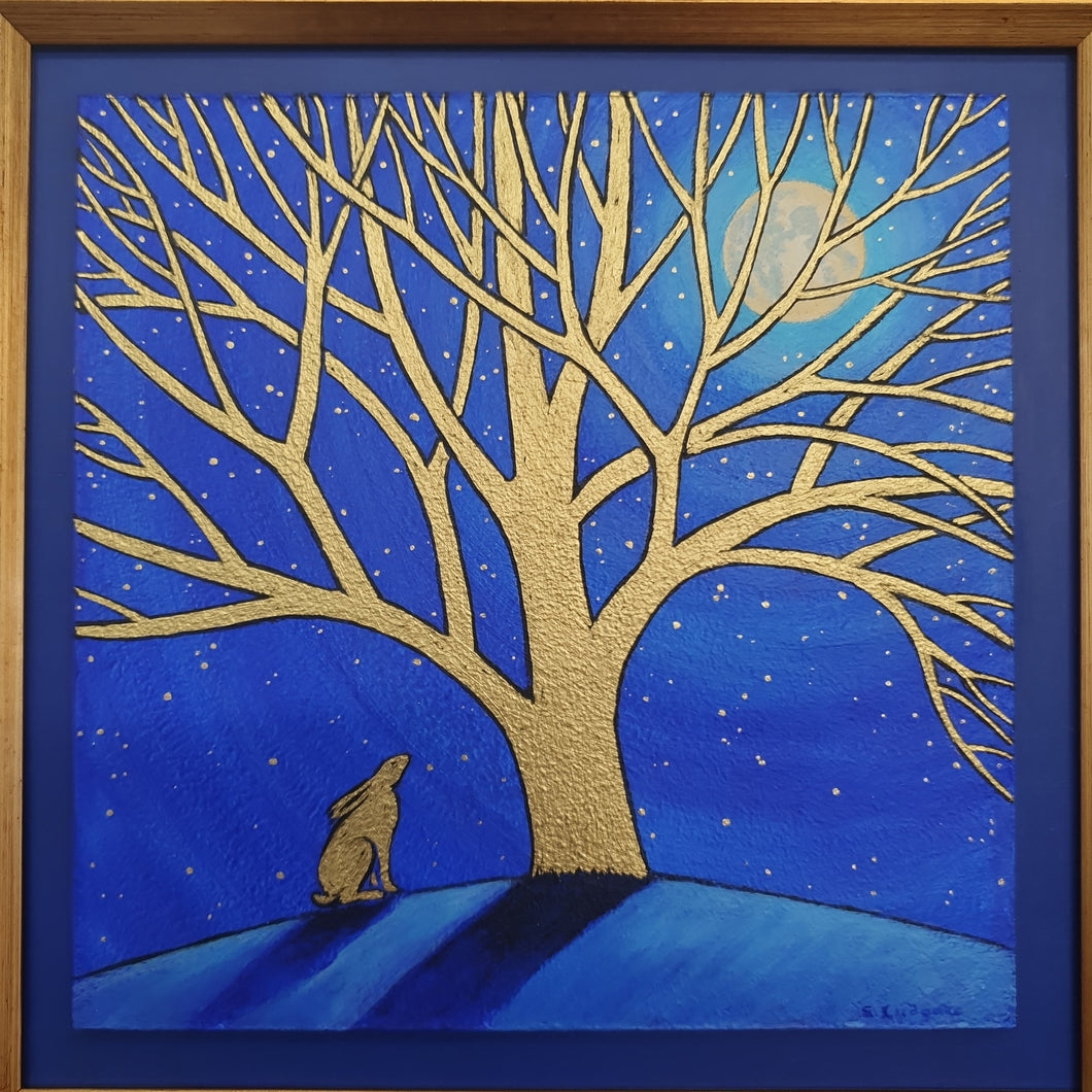 Hare of winter with star constellation Original Acrylic Painting