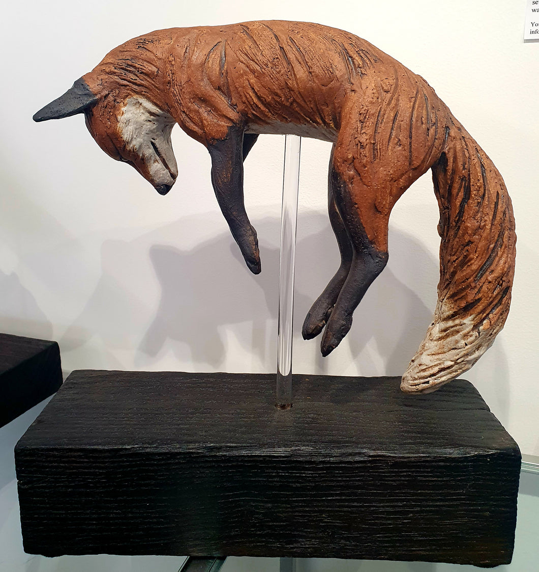 Pouncing Fox on block By Pippa Hill