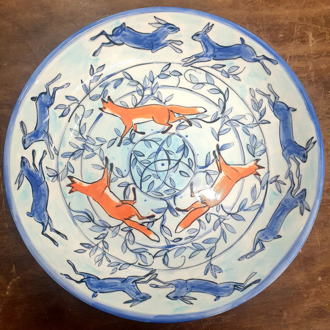 Hare and Fox Hand painted Bowl by Emma Macfadyen