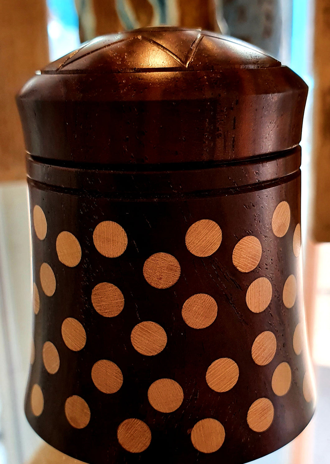 Walnut with holly inlays and screw top box