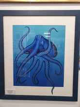Load image into Gallery viewer, Blue octopus with original painted mount. Framed print
