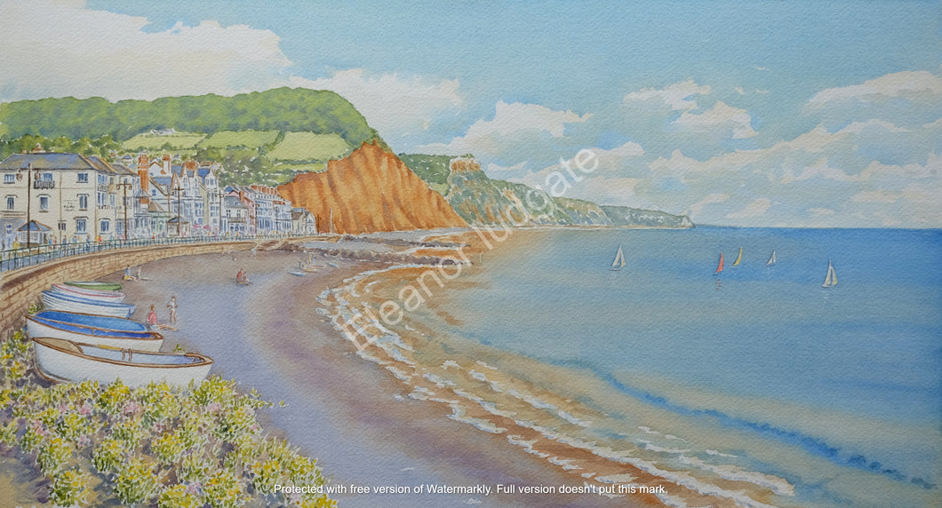 Sidmouth East with boats Large Original painting