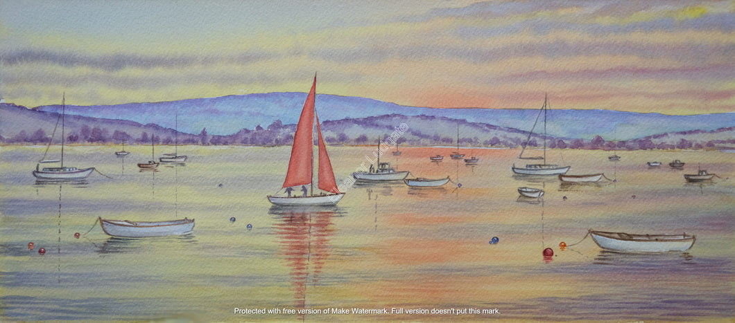 Red Sails At Sunset Original Painting