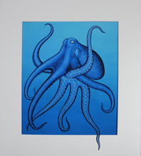 Load image into Gallery viewer, Blue octopus with original painted mount. Framed print
