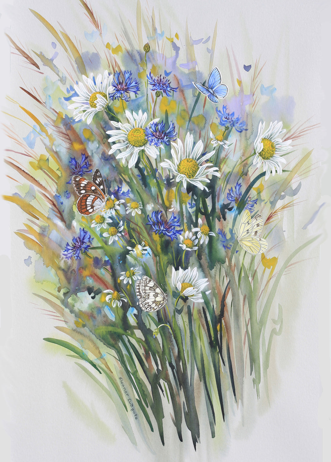 Butterflies with Cornflowers Signed limited framed Print