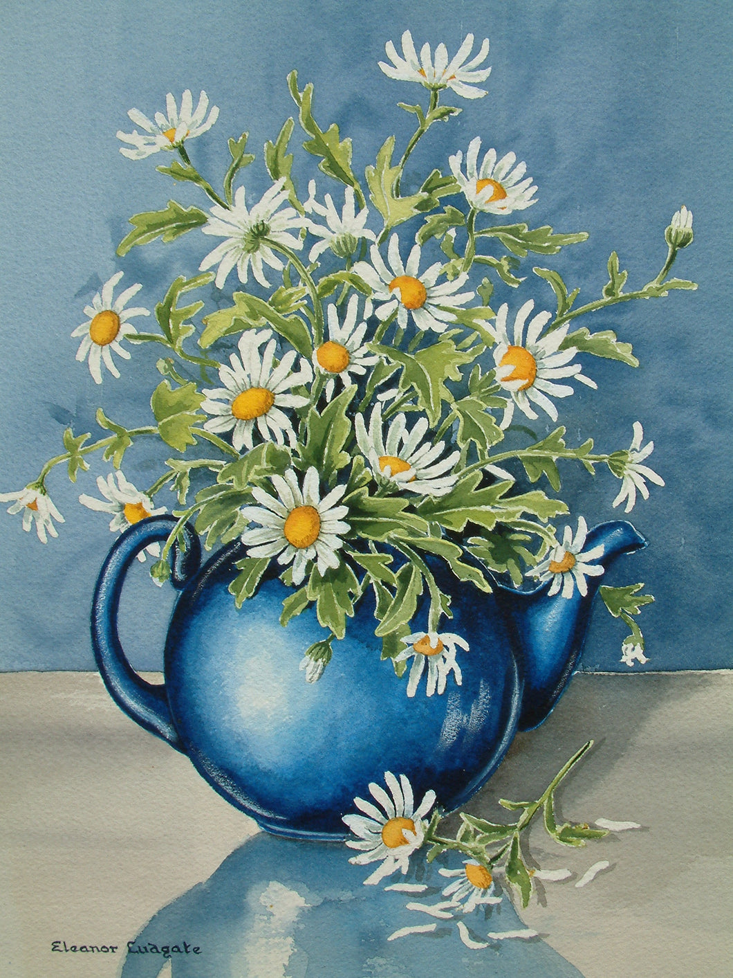 Daisies in teapot signed framed print
