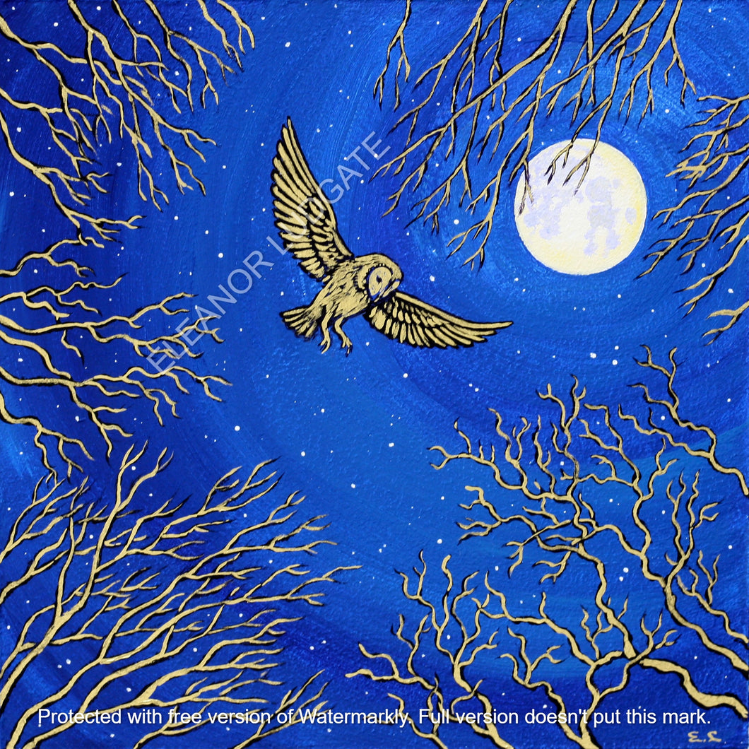 The Golden Barn Owl Original acrylic painting