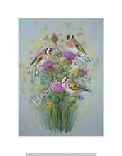 Load image into Gallery viewer, Goldfinches on thistles signed print
