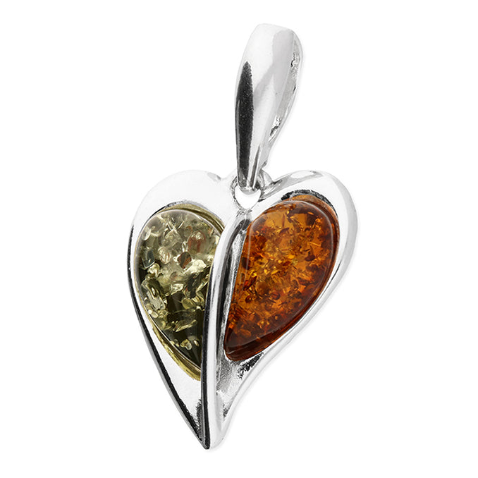 Stirling Silver Mixed Amber Heart Pendant