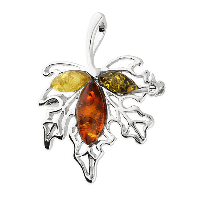 Sterling Silver Mixed Amber Maple Leaf Pendant
