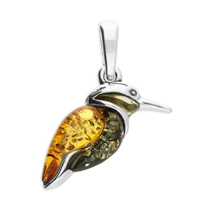 Sterling Silver Mixed Amber kingfisher Pendant.