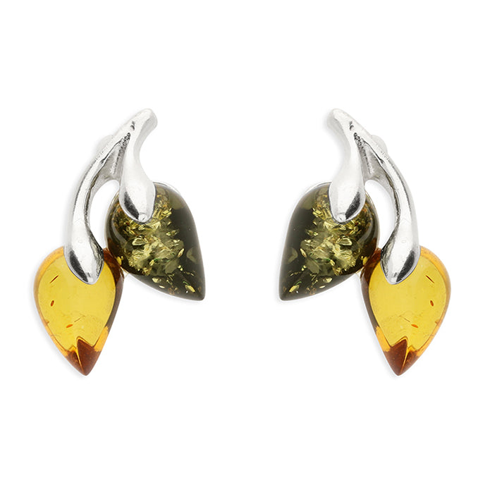 Sterling Silver Mixed Amber Stud Earrings