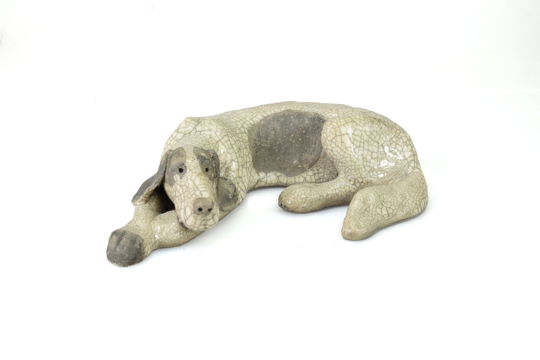 Lying Dog Raku Sculpture by Paul Jenkins