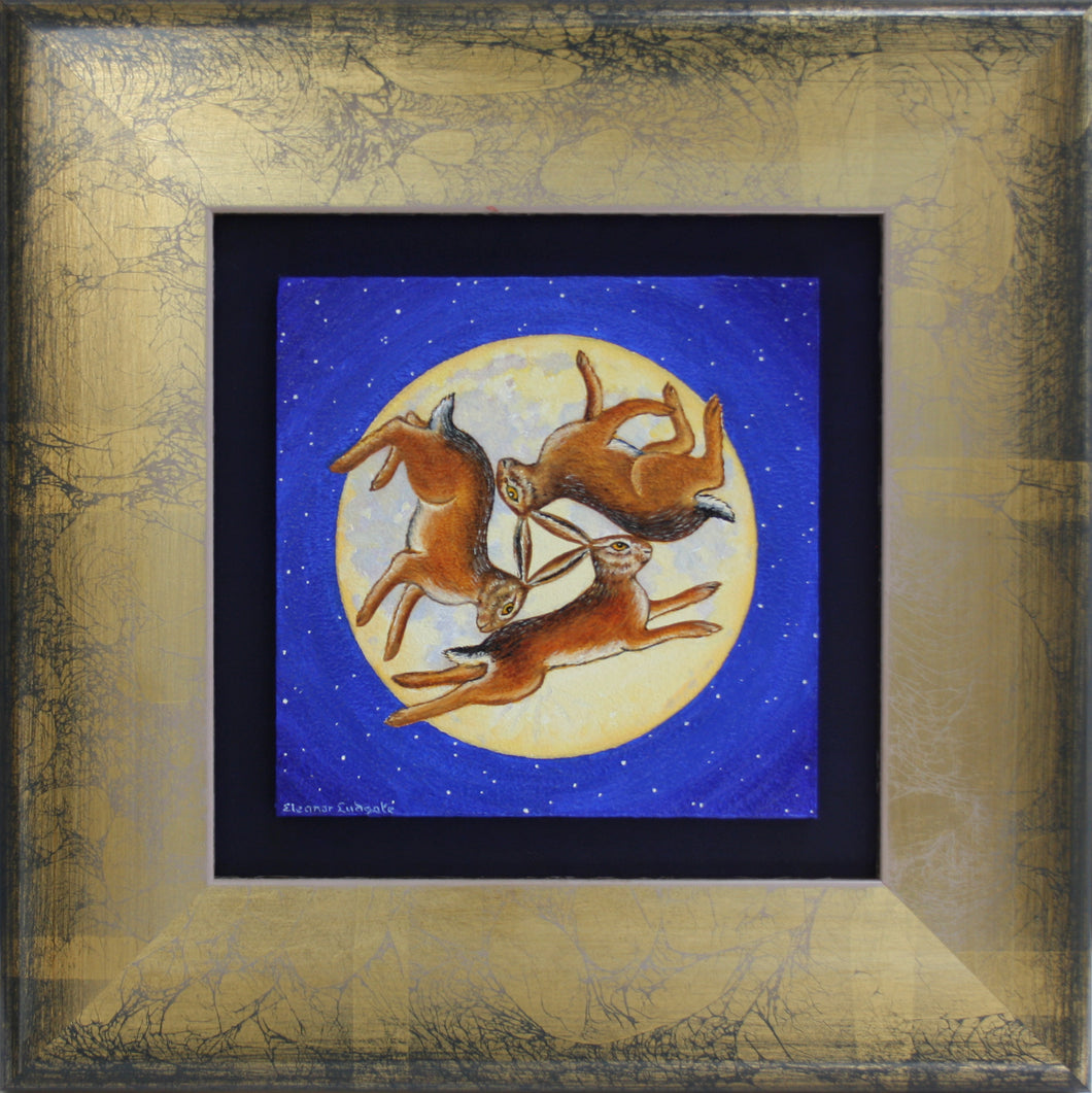 Moon Hares Original Framed Painting
