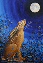 Load image into Gallery viewer, Moonwatching hare signed print
