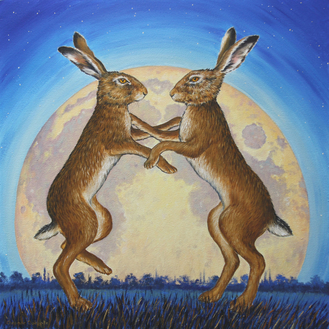 Boxing hares framed print