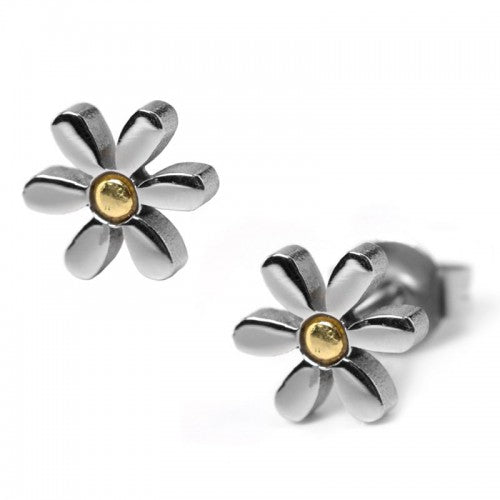 Stainless Steel Daisy Stud with gold tone middle