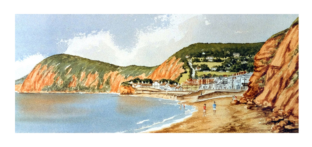 Sidmouth east Beach signed print