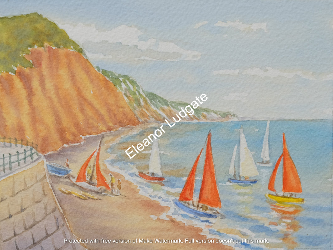 Sailing boats at Sidmouth framed Original painting
