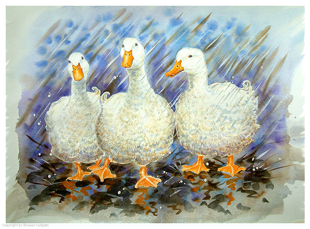Quakers in the rain signed print